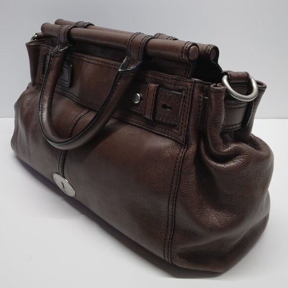 Fossil Maddox Brown Leather Bar Satchel Handbag - Picture 2 of 16